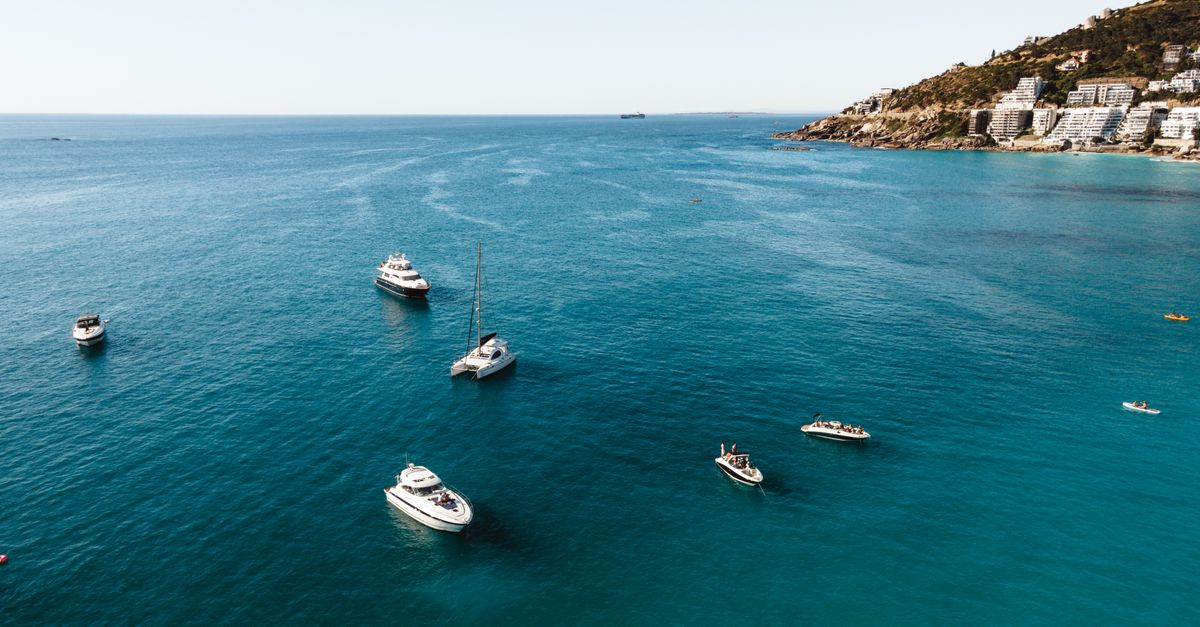 Aerial of the bay, turquoise water