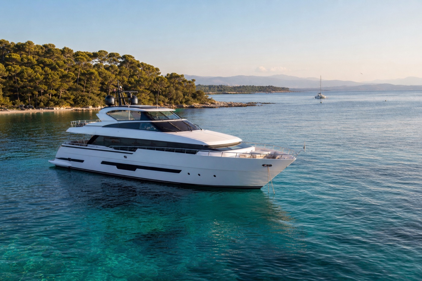 At anchor off the Lérins islands, pines